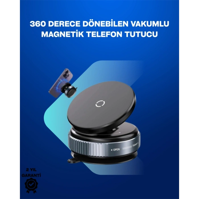 VipMarketim Güçlü Manyetik Tutuşlu 360° Döner Araç Telefon Tutucu – Vakumlu Montajlı