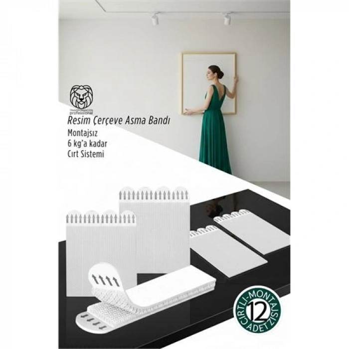 VipMarketim Güçlü Resim Çerçeve Asma Bandı 12li Set - 6Kg Taşıma Kapasiteli Duvar Delmeyen Cırt Sistemi