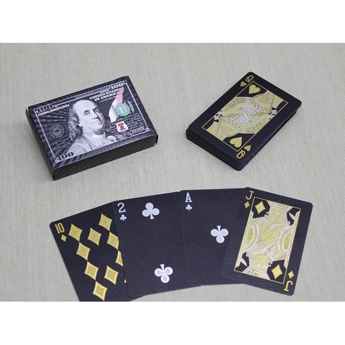 VipMarketim Gümüş Dolar Tasarımlı Siyah İskambil Oyun Kartı