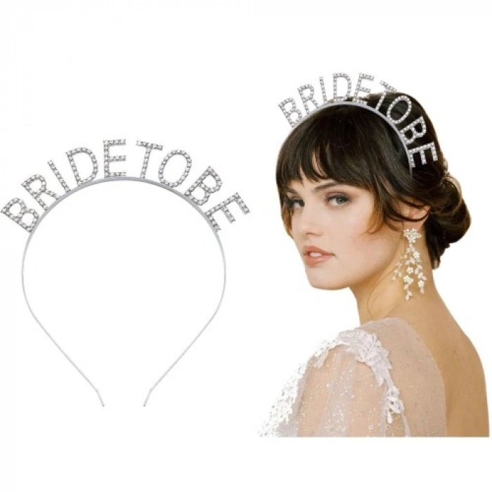 VipMarketim Gümüş Kaplama Kristal Taşlı Bride To Be Gelin Tacı