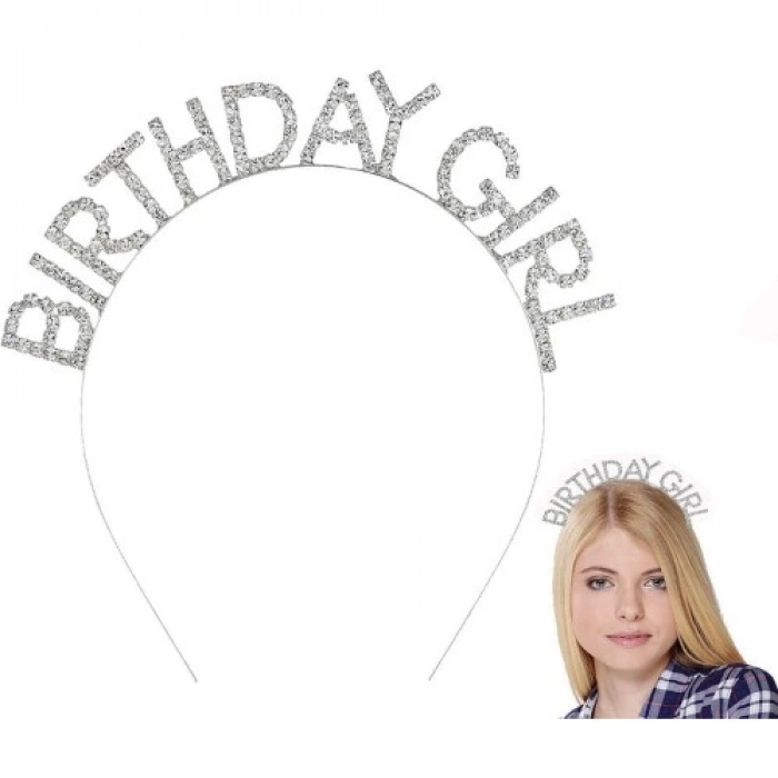 VipMarketim Gümüş Kristal Taşlı Birthday Girl Tacı