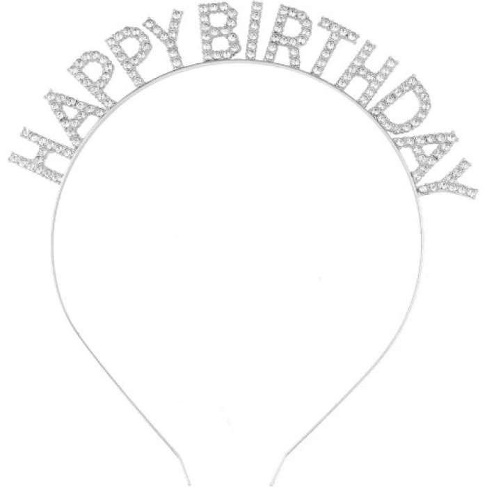 VipMarketim Gümüş Kristal Taşlı Happy Birthday Doğum Günü Tacı İthal Ürün A Kalite 17x16 cm