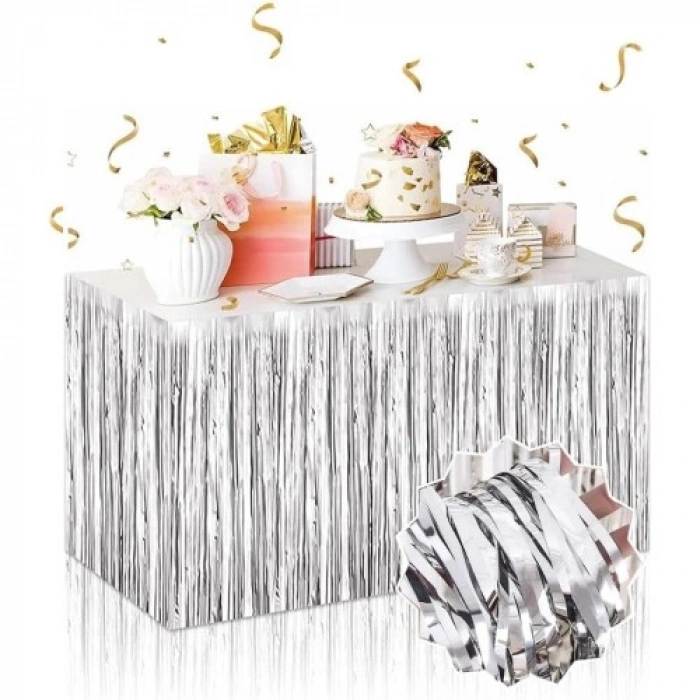 VipMarketim Gümüş Metalize Masa Eteği 275x75 cm – Kendinden Yapışkanlı