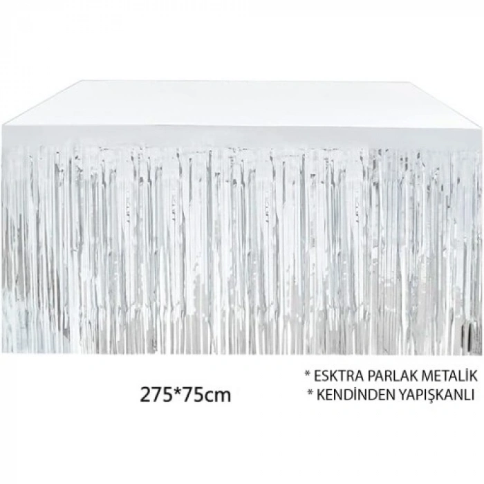 VipMarketim Gümüş Metalize Masa Eteği 275x75 cm – Kendinden Yapışkanlı