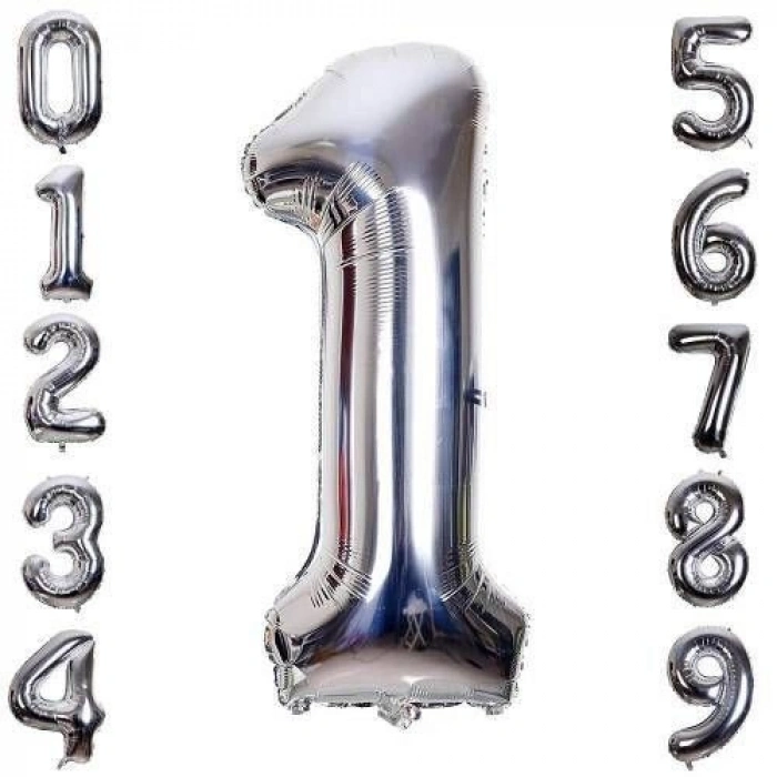 VipMarketim Gümüş Rengi Folyo Rakam Balon 1 Metre