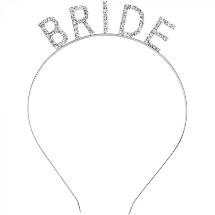 VipMarketim Gümüş Renk Bekarlığa Veda Kristal Taş Bride Tacı İthal 16x10 cm