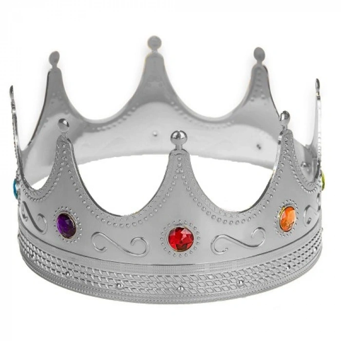 VipMarketim Gümüş Renk Yetişkin Çocuk Uyumlu Kral Tacı Kraliyet Tacı 60 cm