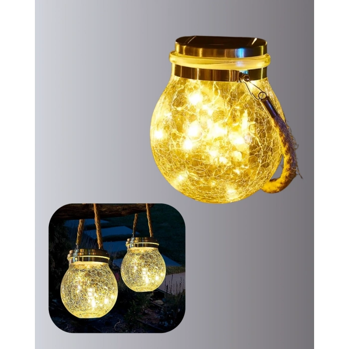 VipMarketim Güneş Enerjili Cam Sarkıt Bahçe Balkon Teras Aydınlatma 30 LED