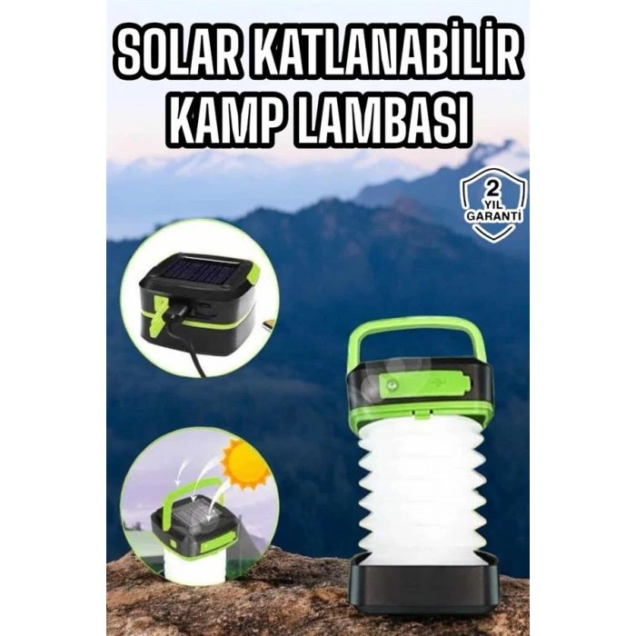 VipMarketim Güneş Enerjili Led Lamba Kamp Lambası Katlanabilir Lamba USB Şarjlı
