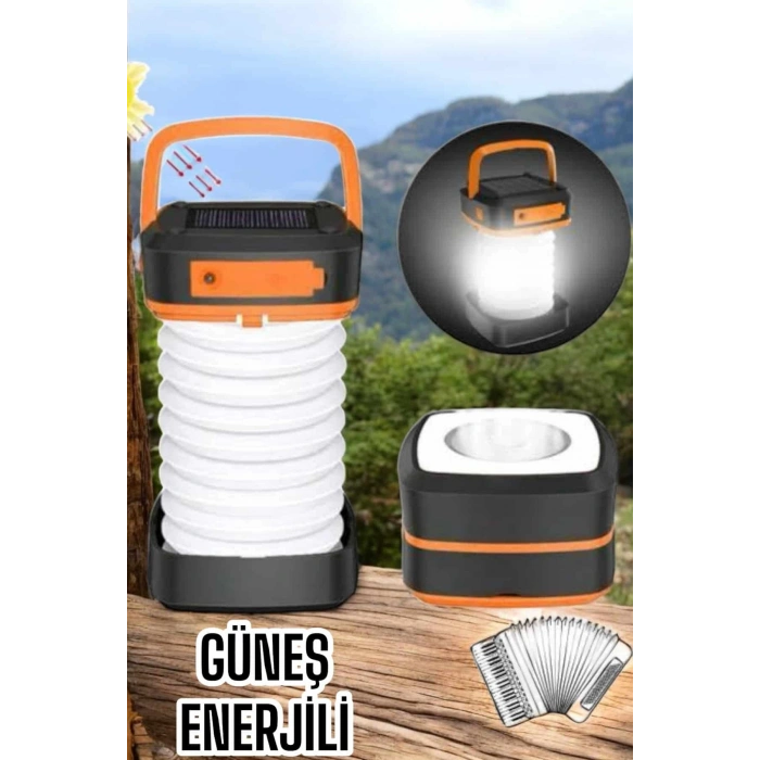 VipMarketim Güneş Enerjili Led Lamba Kamp Lambası Katlanabilir Lamba USB Şarjlı