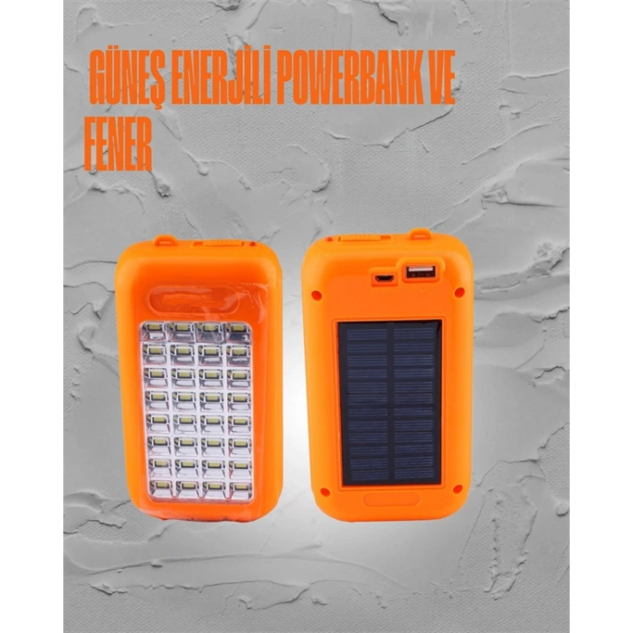 VipMarketim Güneş Enerjili LED Powerbank Işıldak – 10000 mAh Su Geçirmez 32 LED Taşınabilir Tasarım