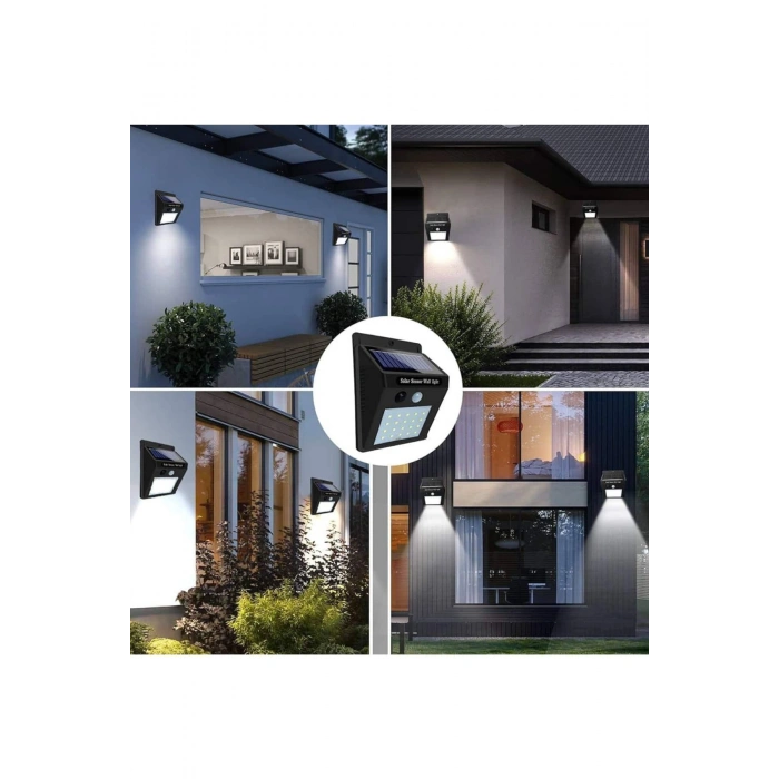 VipMarketim Güneş Enerjili Sensörlü Duvar Lambası Bahçe Lamba Suya Dayanıklı Bahçe Aydınlatma