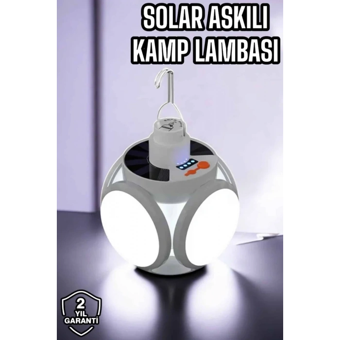 VipMarketim Güneş Enerjili Solar Aydınlatma Kamp Çadır Lambası Şarjlı Ampül Led Şarjlı El Feneri Işıldak