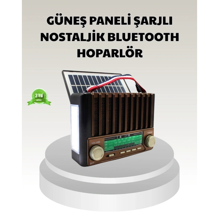 VipMarketim Güneş Enerjili Taşınabilir Hoparlör KTF-1428 Bluetooth Radyo USB SD Kart Destekli