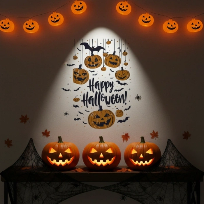 VipMarketim Halloween Temalı Balkabaklı Duvar Sticker Seti