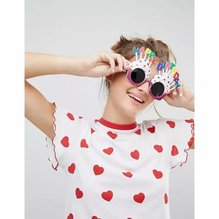VipMarketim Happy Birthday Beyaz Fuşya Parti Gözlüğü