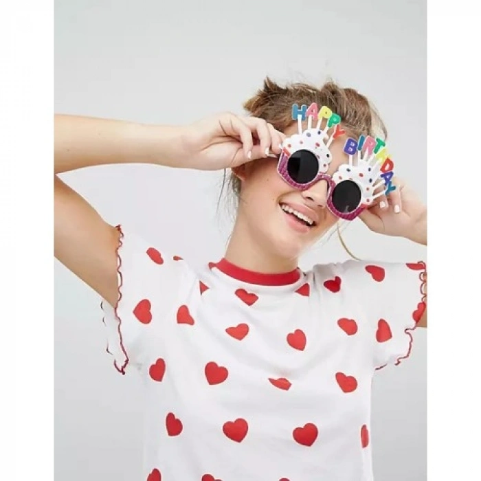 VipMarketim Happy Birthday Yazılı Beyaz Fuşya Renk Parti Gözlüğü 12x7 cm