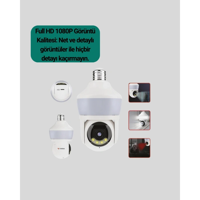 VipMarketim Hareket Algılamalı 360° Wi-Fi Akıllı Ampül Kamera