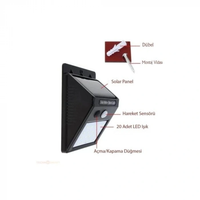 VipMarketim Hareket Sensörlü Solar Dış Mekan Lambası