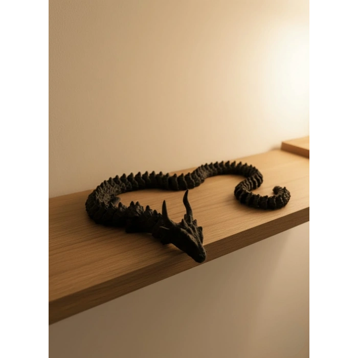 VipMarketim Hareketli Siyah Ejderha Figür Uzun Gövdeli Fantastik Masa ve Raf Dekoru