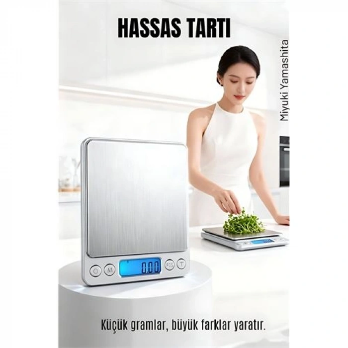 VipMarketim Hassas Terazi 0.01g - 500g Dijital Mutfak ve Kuyumcu Tartısı - Diyet Tartısı Çelik Yüzey