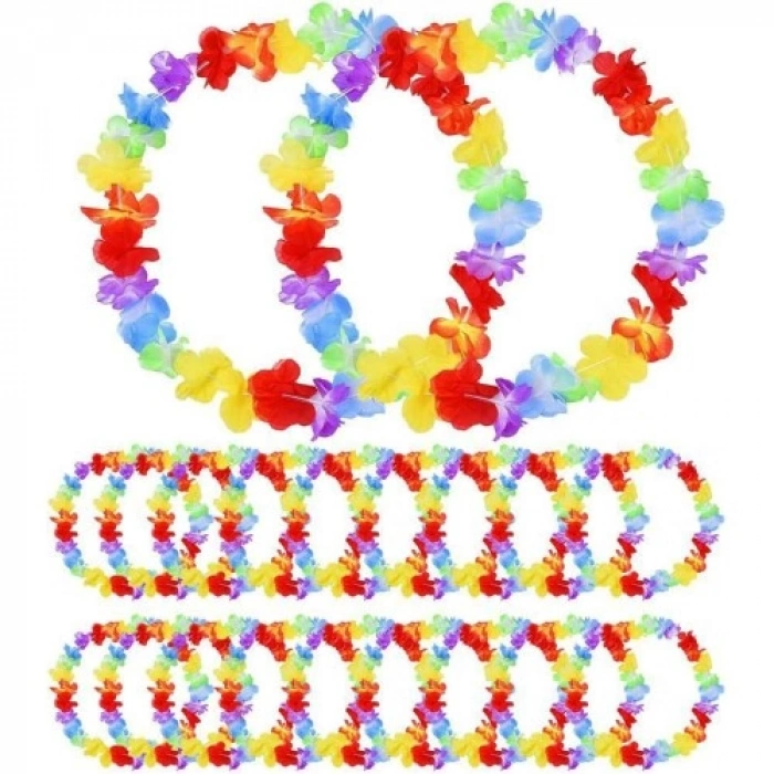 VipMarketim Hawaii Çiçekli Boyun Kolyesi - Renkli Tropikal Parti Leisi 12 Adet