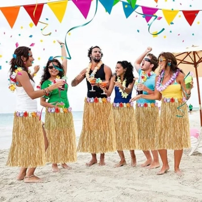 VipMarketim Hawaii Tarzı Hula Eteği – 60 cm Hasır Naturel Etek