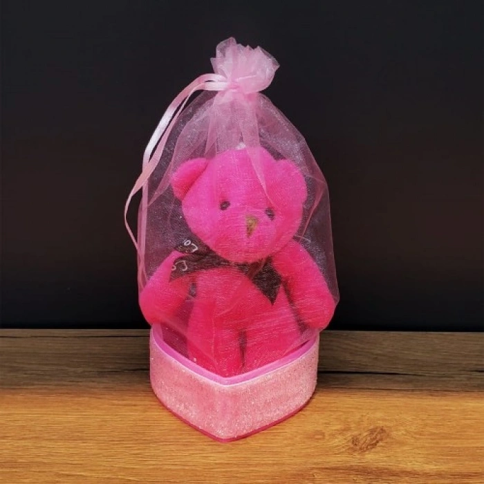 VipMarketim Hediyelik Pembe Tül Kese Ve Ayıcık