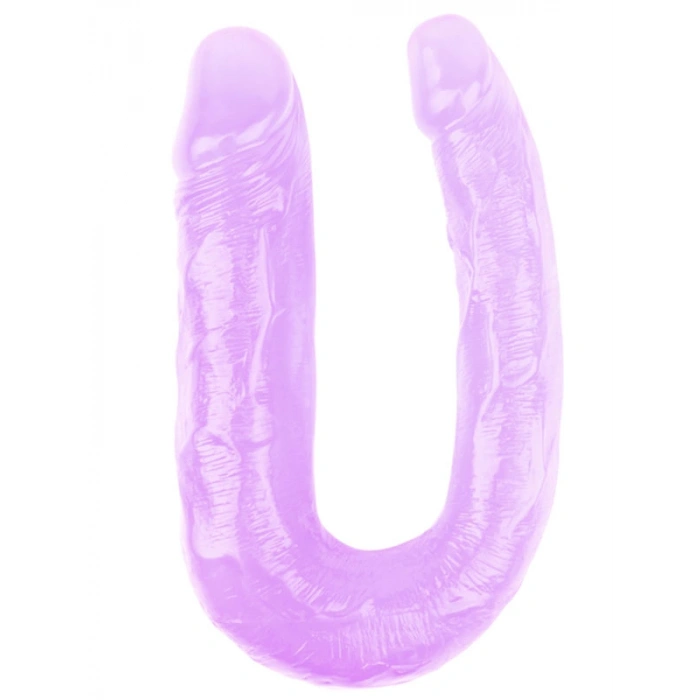 VipMarketim Hi-Rubber Şeffaf Jel Çift Taraflı Eğik Dildo - 17cm Mor