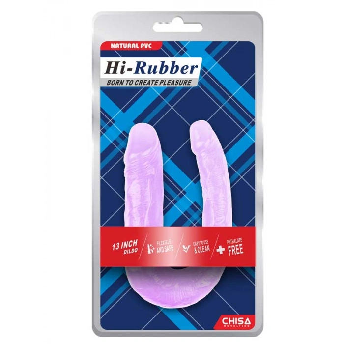 VipMarketim Hi-Rubber Şeffaf Jel Çift Taraflı Eğik Dildo - 17cm Mor