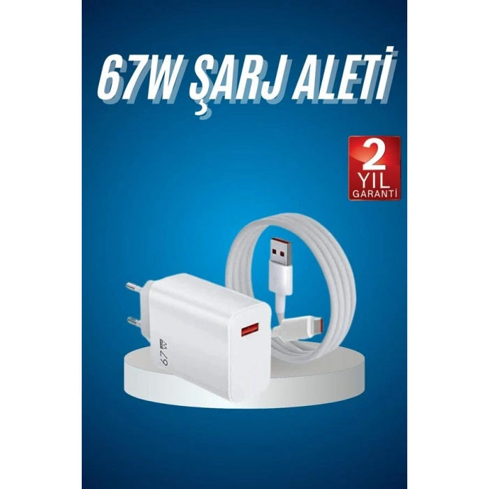 VipMarketim Hızlı Şarj Aleti Adaptörü Kablo Seti 67W Uzun Ömürlü Beyaz