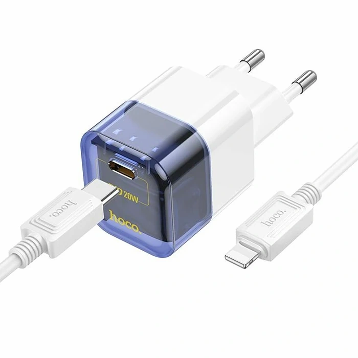 VipMarketim HOCO C131A Platinum PD30W+QC3.0 Girişli Hızlı Şarj Başlığı Ve Type-C To iPhone Lightning Kablo-(5775)