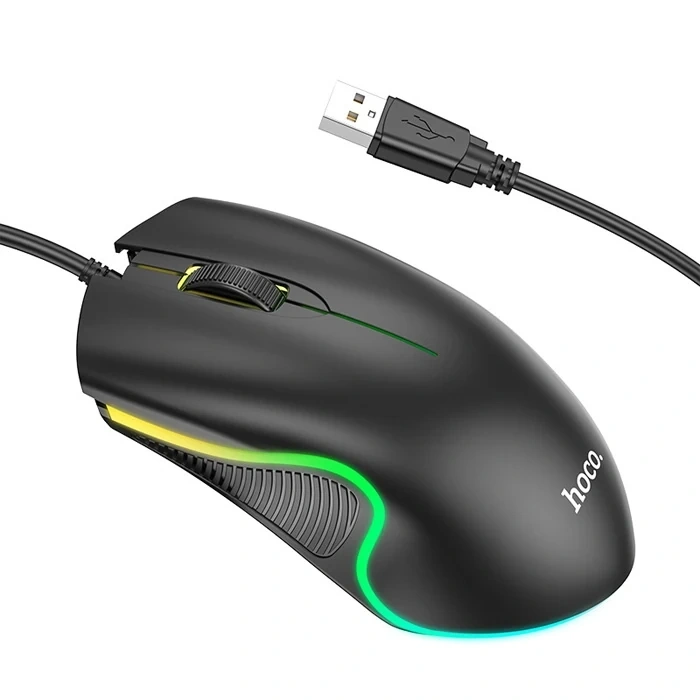 VipMarketim HOCO GM19 RGB LED Işıklı Gamer Oyuncu Kablolu Optik Mouse-(5775)