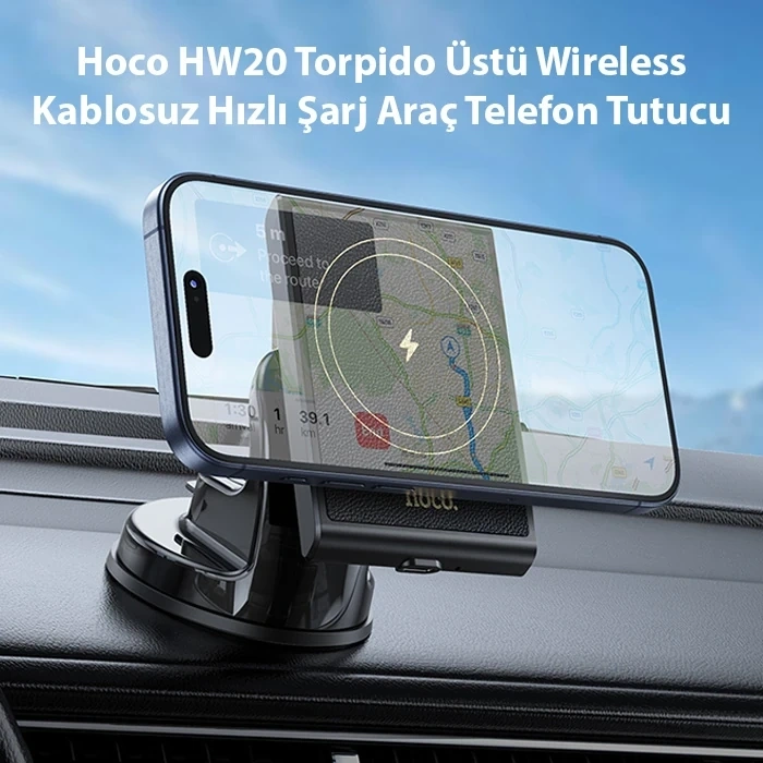 VipMarketim Hoco HW20 Torpido Üstü Wireless Kablosuz Hızlı Şarj Araç Telefon Tutucu-(5775)