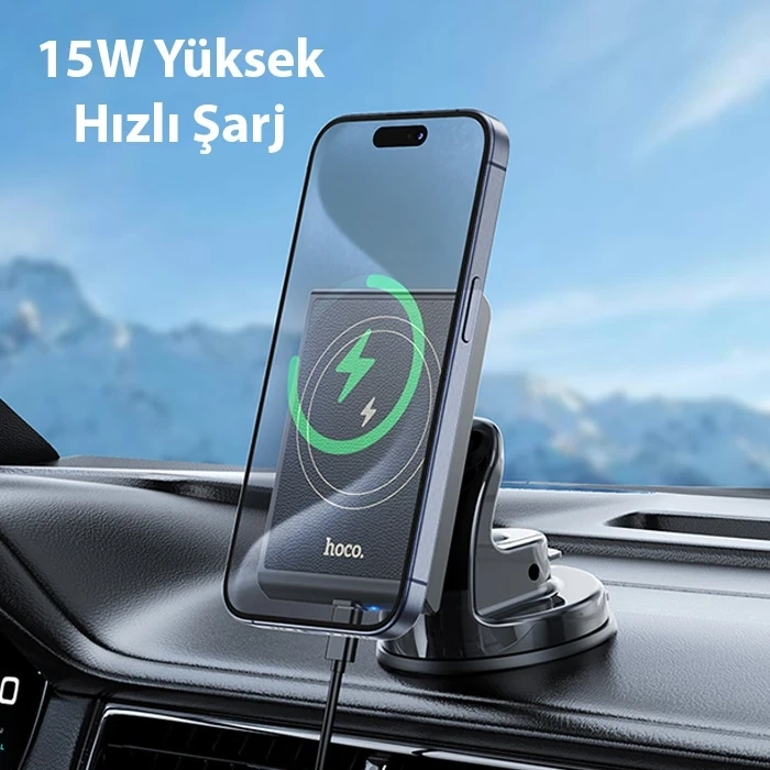 VipMarketim Hoco HW20 Torpido Üstü Wireless Kablosuz Hızlı Şarj Araç Telefon Tutucu-(5775)