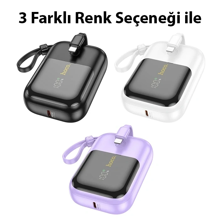 VipMarketim HOCO Q20 Fountain 10000mAh 22.5W+PD20W Dijital Göstergeli Kablolu Powerbank-(5775)