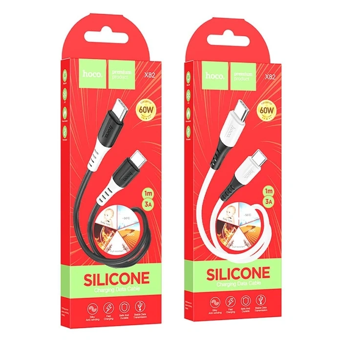 VipMarketim HOCO X82 60W Type-C to Type-C Hızlı Şarj Kablosu Silikon Data Kablosu-(5775)