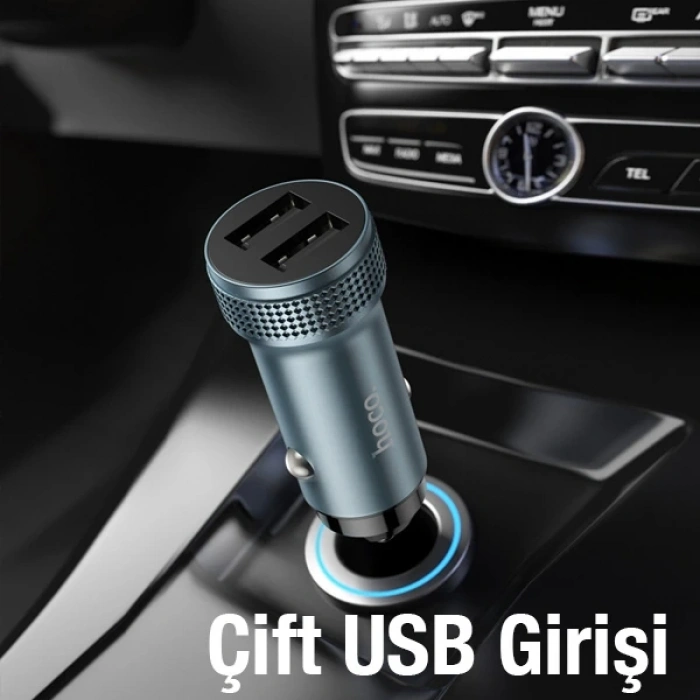 VipMarketim HOCO Z49 Çift USB Girişli Araç Şarj Başlık + USB To Type-C Kablo-(5775)