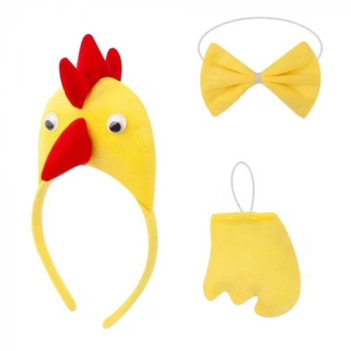VipMarketim Horoz – Tavuk Kostüm Aksesuar Seti - Taç Papyon Kuyruk