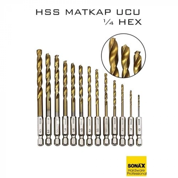 VipMarketim HSS Matkap Ucu 1/4 HEX 13 Parça HSS Tungsten Karbür Matkap Uç 1.5-6.5mm Titanyum
