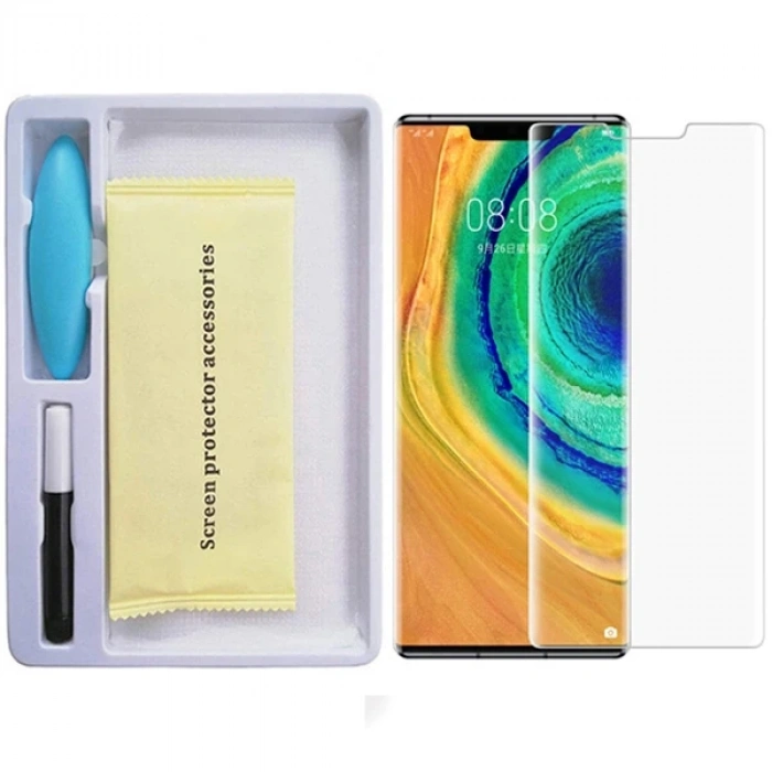 VipMarketim Huawei Mate 30 Pro Full Liquid+UV Işık 3d Kırılmaz Cam Ekran Koruyucu-(5775)