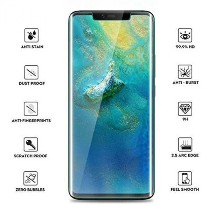 VipMarketim Huawei Mate 30 Pro Full Liquid+UV Işık 3d Kırılmaz Cam Ekran Koruyucu-(5775)