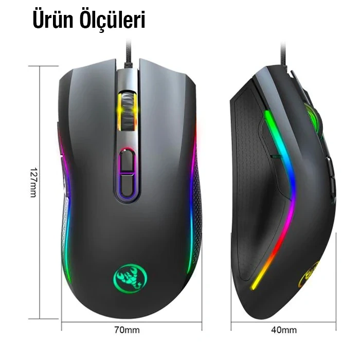 VipMarketim HXSJ A869 7200DPI Ayarlanabilir RGB Işık Gaming Oyuncu Mouse-(5775)