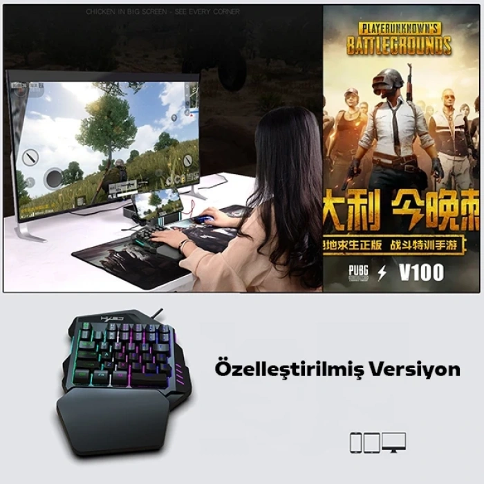 VipMarketim HXSJ V100+ A869 Gaming 7200 DPI 7 RGB ışıklı Oyuncu Klavye+Oyuncu Mouse-(5775)