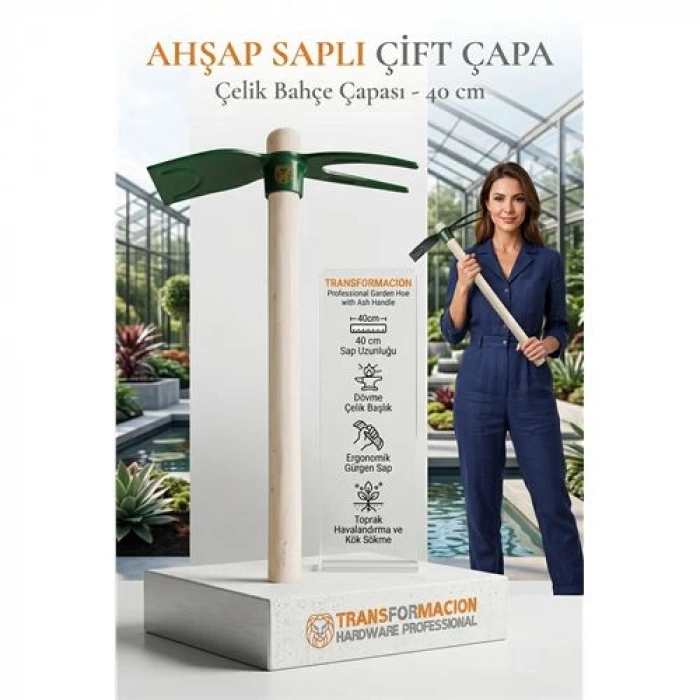 VipMarketim İki Dilli Ahşap Saplı Çatal Çapa 2si 1 Arada Çelik El Çapası Bahçe Toprak Havalandırma Ot Sökme Aleti