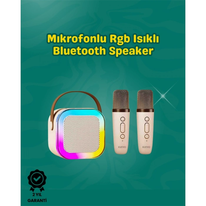 VipMarketim İki Mikrofonlu Renkli LED Işıklı Karaoke Cihazı