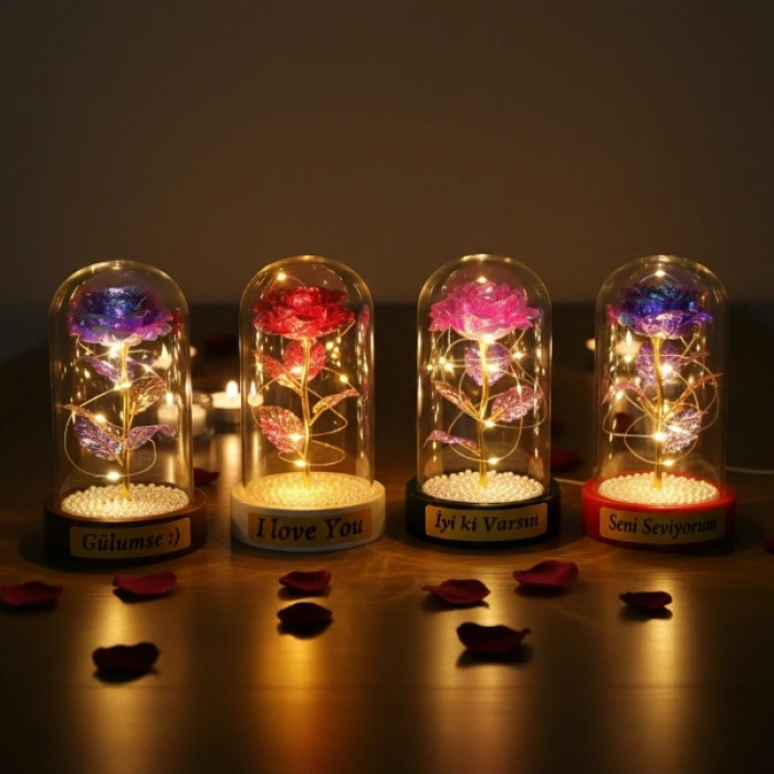 VipMarketim İncili Sonsuzluk Gülü Ledli Fanus