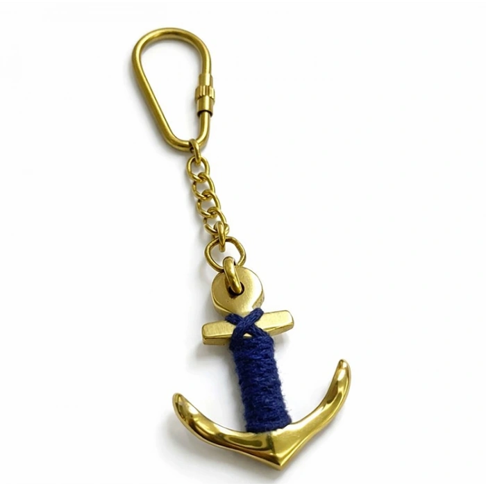 VipMarketim İp Detaylı Pirinç Çapa Anahtarlık