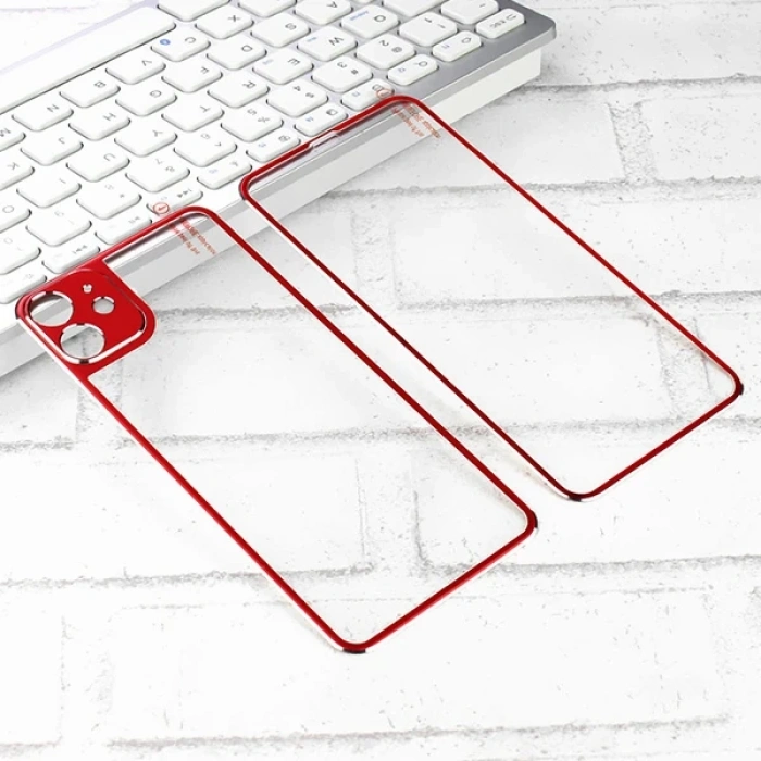 VipMarketim İPhone 11 6.1 Metal Çerçeve Ön Arka 3D Full Tempered Cam Koruyucu-(5775)