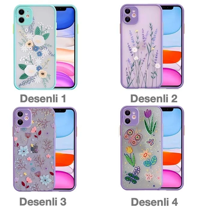 VipMarketim iPhone 12 6.1inç Kamera Korumalı Çiçek Desenli Silikon Kılıf-(5775)